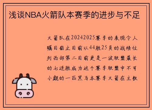 浅谈NBA火箭队本赛季的进步与不足